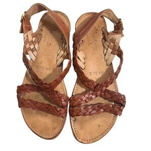 Macarena Collection braided leather strappy sandals brown Women's sz 8